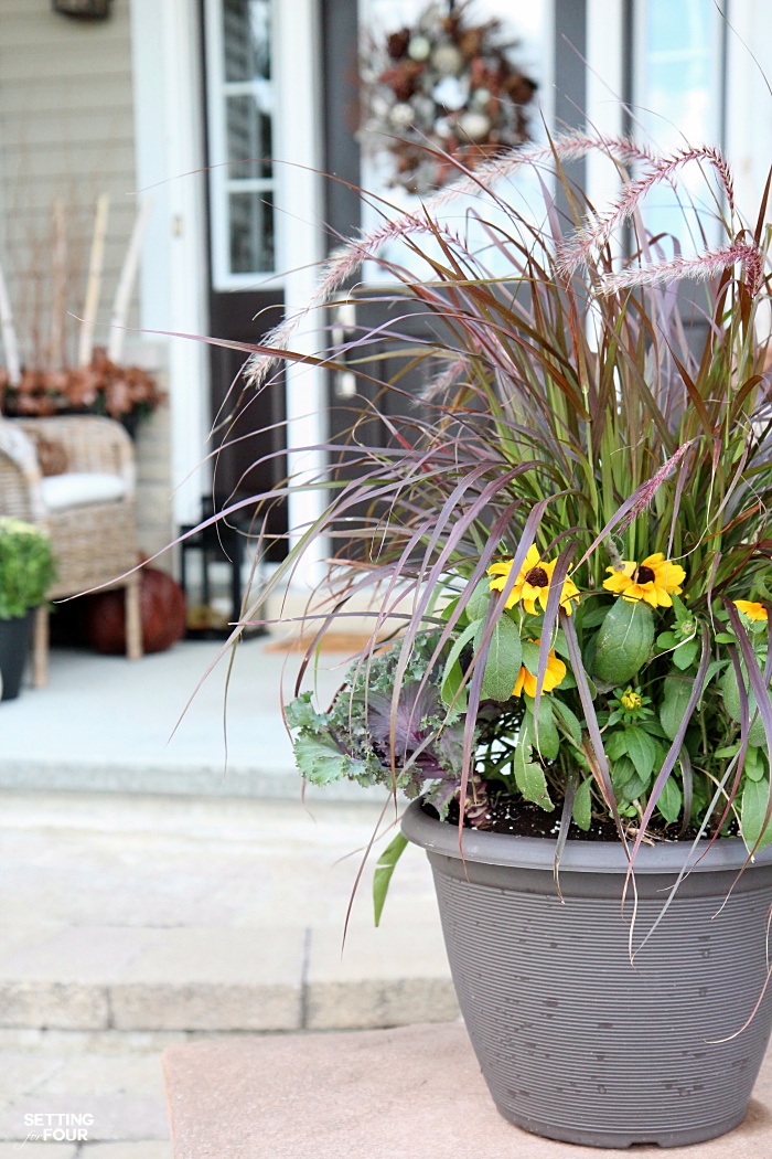 Welcome to my Fall Home Tour Part 2 - my Fall Front Porch! See my Fall flowers and container garden ideas.