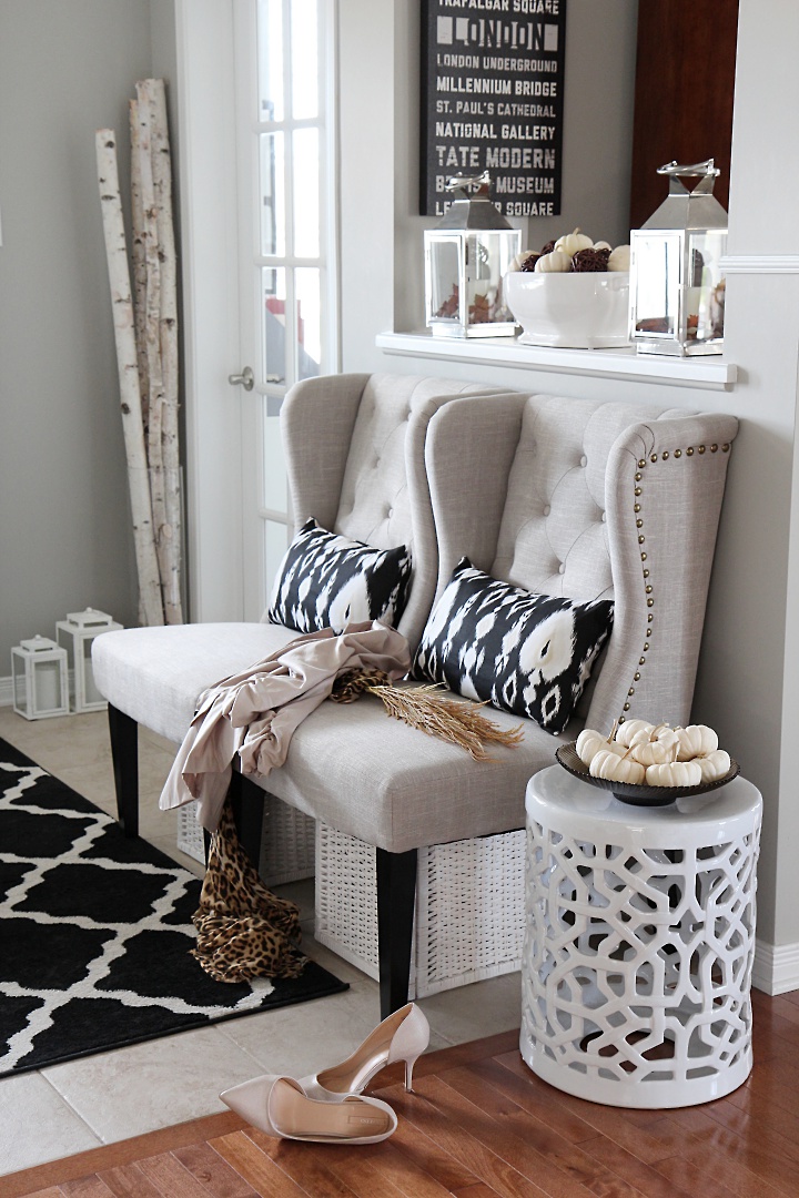 Glam neutral fall foyer decorating ideas. See the softer side of fall!