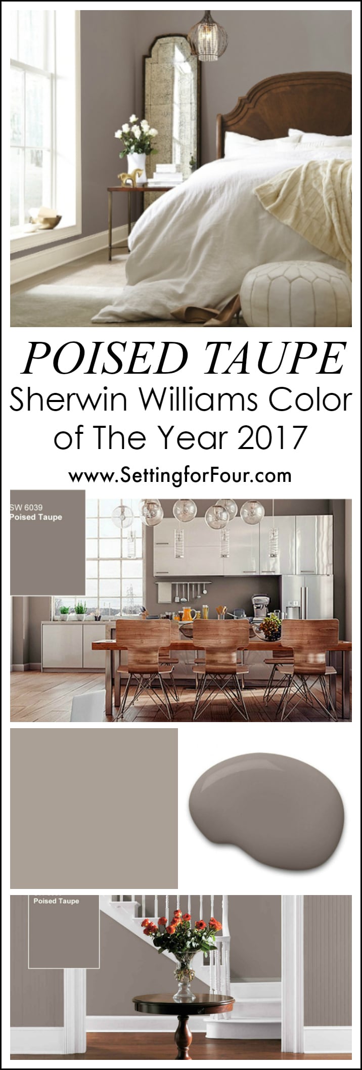 For your home: Looking for a paint color to paint your next room? See why I love Poised Taupe SW 6039 - Sherwin Williams Color of the Year 2017 and how it looks in real rooms!