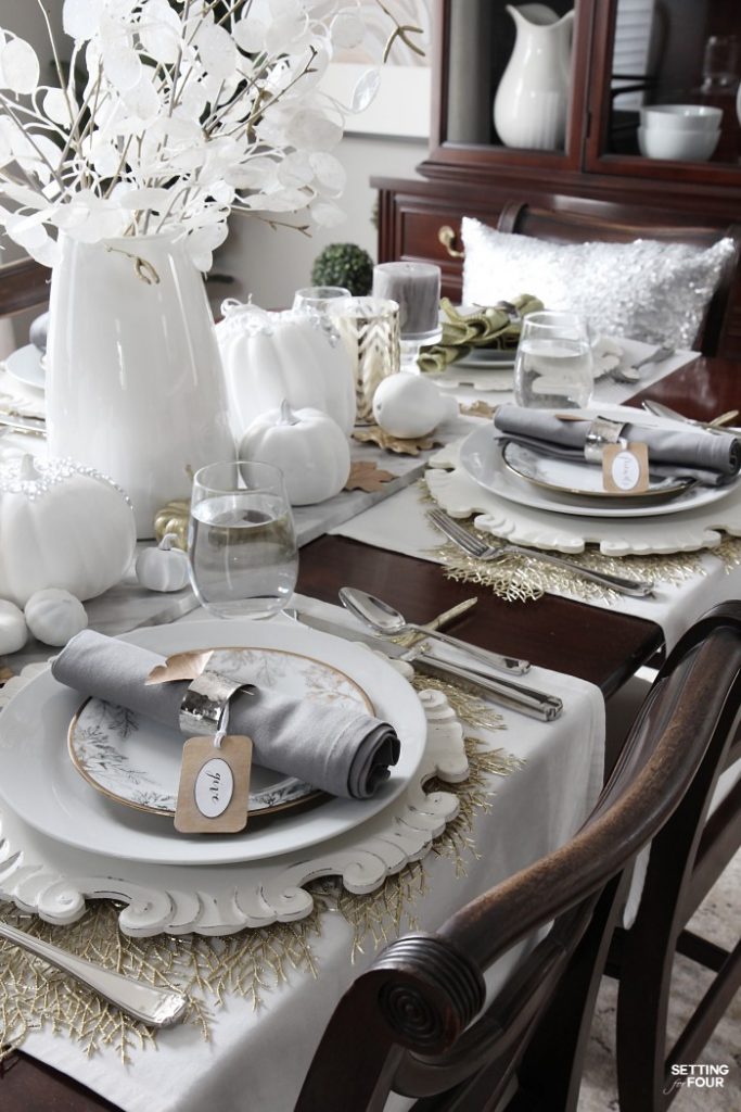 How to set an elegant Thanksgiving table - for less! - by starting with your everyday white dishes and adding a few EASY DIY decor ideas!