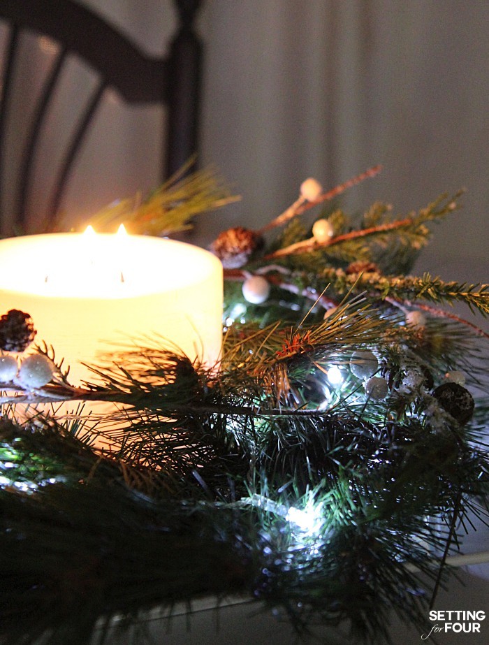 Magical Christmas Lights at Night Home Tour - a candle wreath with fairy lights.