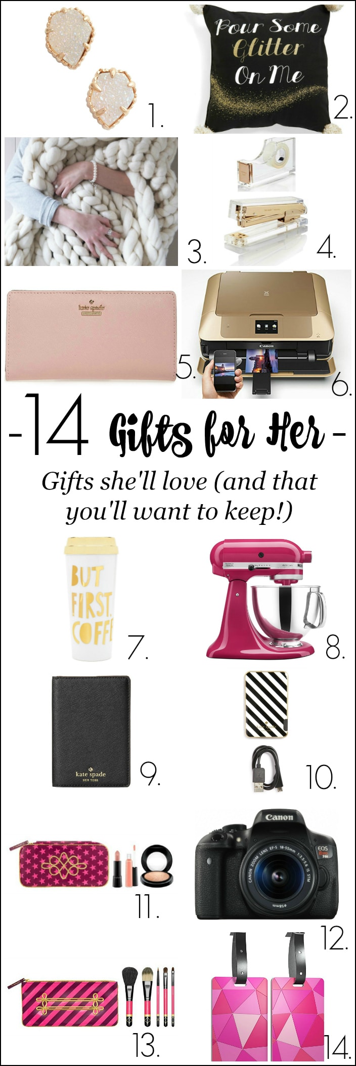 Looking for a fabulous gift for her? Check out these awesome gift ideas that she'll love to receive and that you'll want to keep for yourself! 14 Great gift ideas for your mother, sister, niece, cousin, teacher gifts and more!