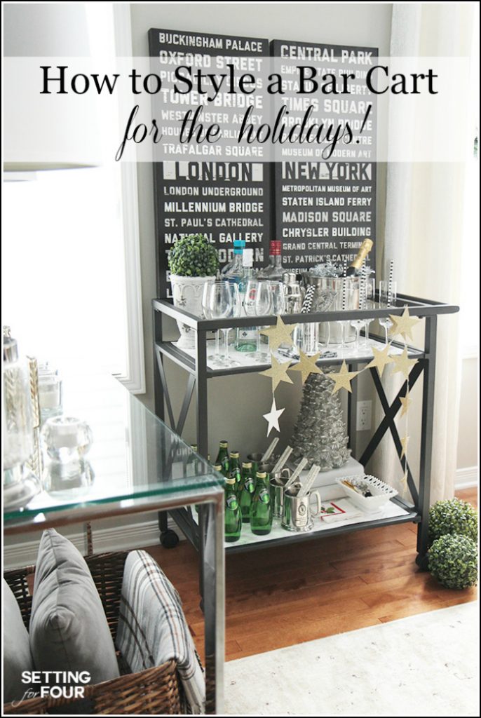 Looking for ways to style your bar cart for Christmas? See my 8 decorating tips on How To Style A Bar Cart For The holidays! Including festive ideas for bar ware, glassware, alcoholic and non alcoholic beverages and decor too!