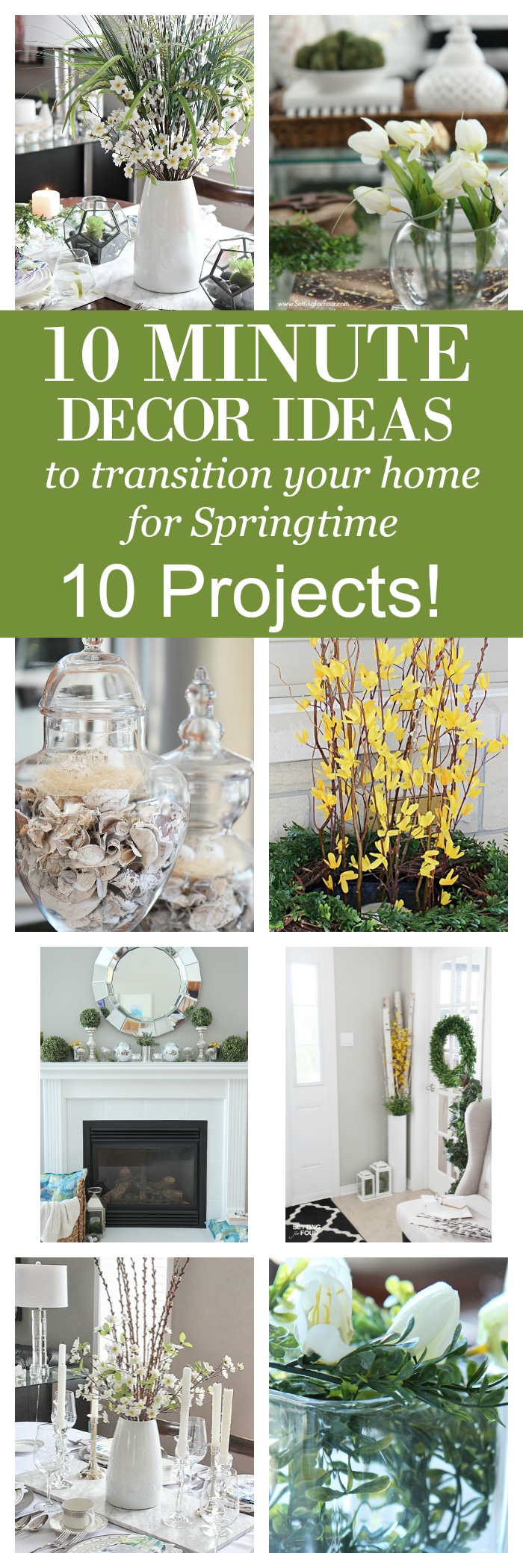 Are you craving a cheery Springtime feeling for your home? See these 10 minute decor ideas to transition your home for Springtime! 10 QUICK PROJECTS!