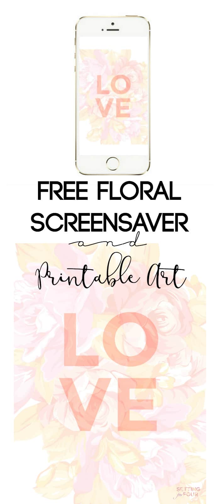 Get your FREE Floral iPhone, iPad Wallpaper and Printable Art Download! This beautiful floral graphic is perfect to frame for a gallery wall or make it your iPhone and iPad screensaver! Makes a great wedding, shower, baby nursery and Valentine's Day idea too!