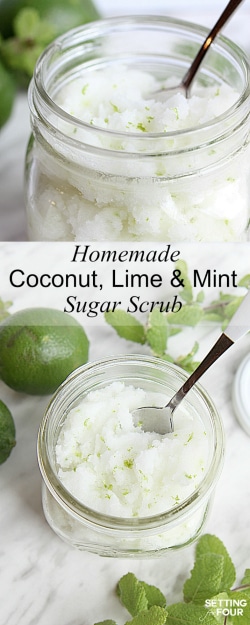 Make this amazing DIY Lime Mint Sugar Scrub recipe to pamper your skin! Great gift idea!