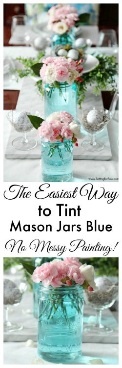 The easiest way to turn mason jars blue - no messy painting!