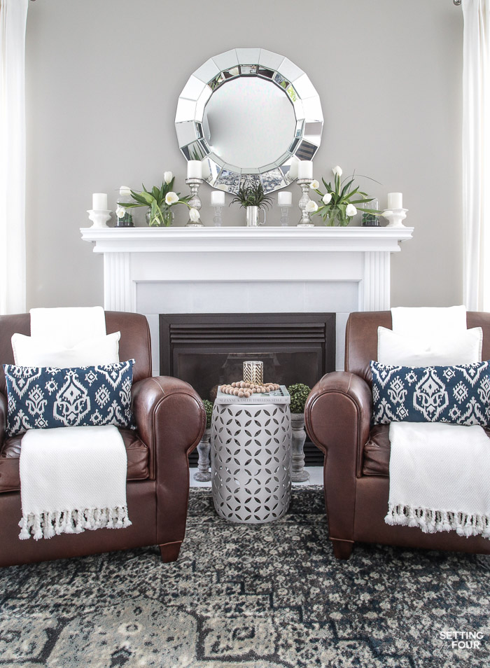 Spring Home Tour! See this beautiful family room decorated for spring. Get the look - see the shopping sources and design ideas. 