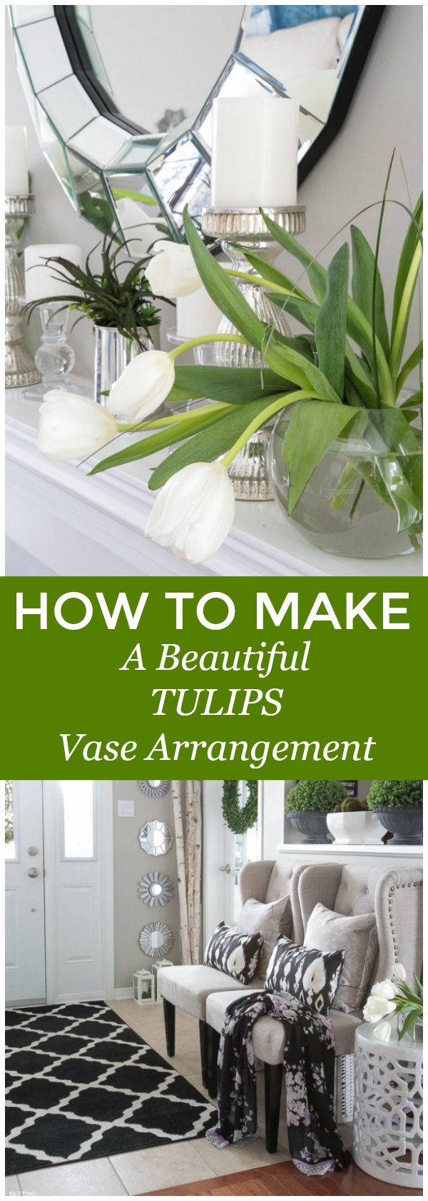 See this easy flower arrangement lesson! How to make a BEAUTIFUL TULIPS Vase Arrangement! Stunning centerpiece idea for a wedding, hostess gift or Mother's Day brunch!