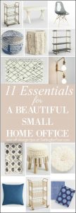 Don't think you have room for a home office? YES YOU DO! Here are 11 ESSENTIALS TO CREATE A BEAUTIFUL SMALL HOME OFFICE! Using small space furniture that's big on style and function you can make every inch count and create a beautiful home office zone in a weekend!. Layer in my accent decor ideas loaded with personality, texture and color to motivate you as you keep your home and family organized!