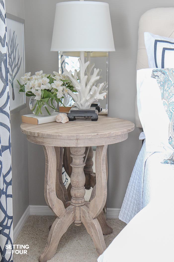 How To Decorate a Nightstand. simple, easy decorating ideas, minimalist, coastal, table lamp, side table, vase, lighting, transitional, modern farmhouse, beach house, Airbnb, cottage, calm, relaxing, nightstand decor ideas
