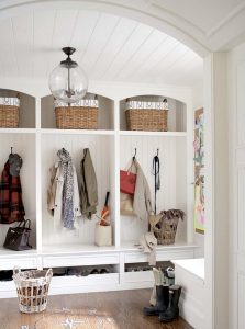 Entryway Organization & Storage Ideas for kids backpacks, coats and shoes.