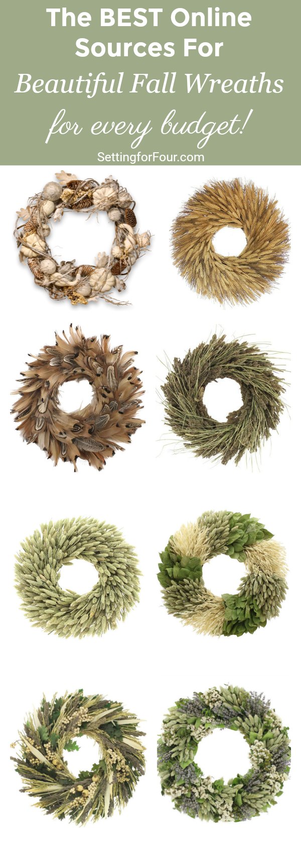 Fall wreaths for all budgets! See the best online sources for Fall wreaths including these beautiful autumn leaf, feather, wheat, pumpkin, eucalyptus, bayleaf, rosemary herbal wreaths - and more!