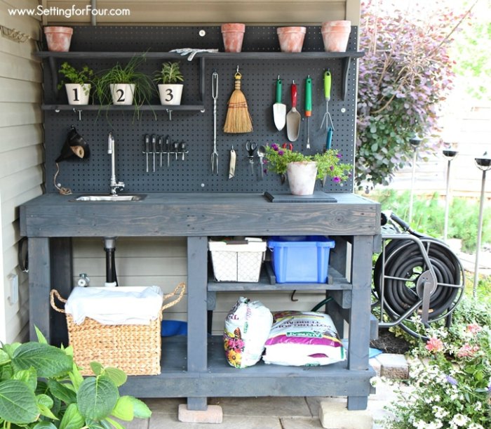 April Home Checklist - Home Improvement Tips and DIY potting bench to make for gardening projects.