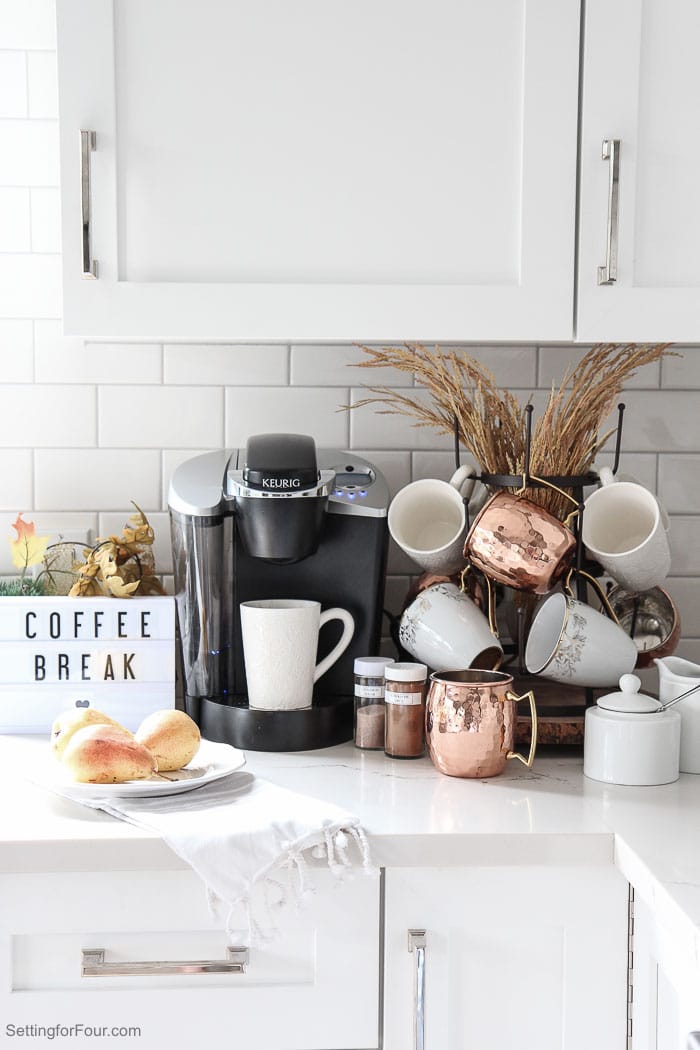 An Elegant Kitchen Coffee Bar Idea for Fall - Setting For Four Interiors