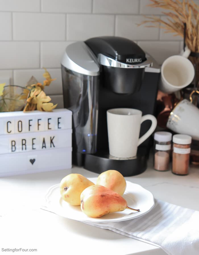 This Mini light box coffee break sign adds some fun to a quick and easy Fall Coffee Bar setup!