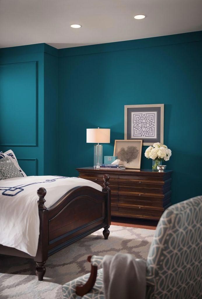 For your home: Looking for a paint color to paint your next room? See why I love Oceanside 6496, a beautiful blue color- Sherwin Williams Color Of The Year 2018 and see how it looks in real rooms like this bedroom!