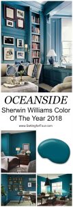 For your home: Looking for a paint color to paint your next room? See why I love Oceanside 6496, a beautiful blue color- Sherwin Williams Color Of The Year 2018 and see how it looks in real rooms!