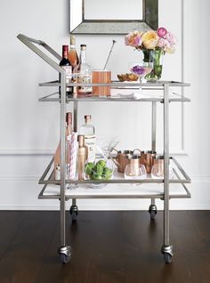 Marble and Silver Bar Cart for home entertaining.