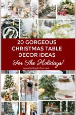 Add festive flair to your holiday table with these 20 Gorgeous Christmas Table Decor Ideas! See tablescapes with neutral, red, blue and metallic color palettes. Lots of table decorating tips and ideas using natural greenery, ornaments and flowers too! These are perfect table decorating ideas for winter weddings as well!