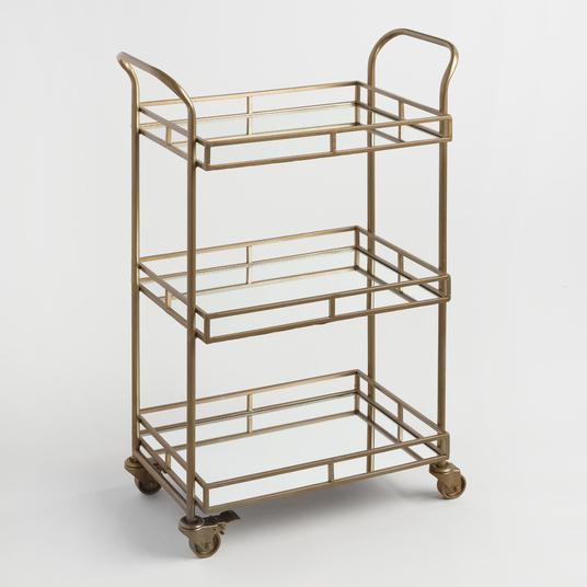 Loving this beautiful Gold 3-Tier Rolling Bar Cart!