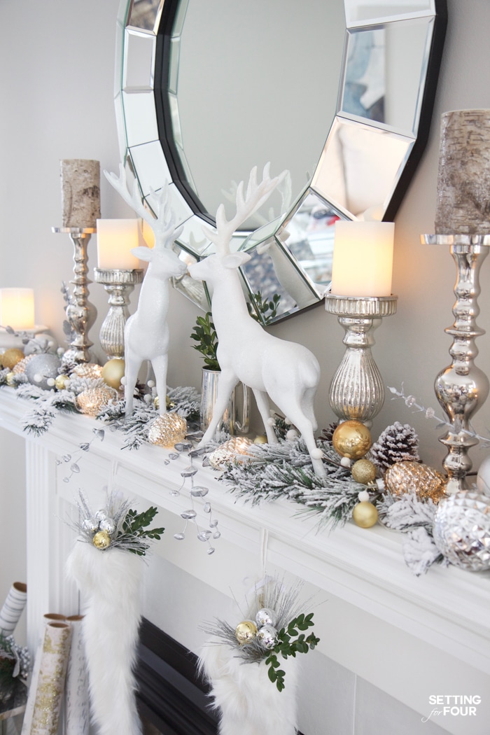 Christmas mantel decor ideas: See how I decorated my white and gold glam mantel for Christmas this year!