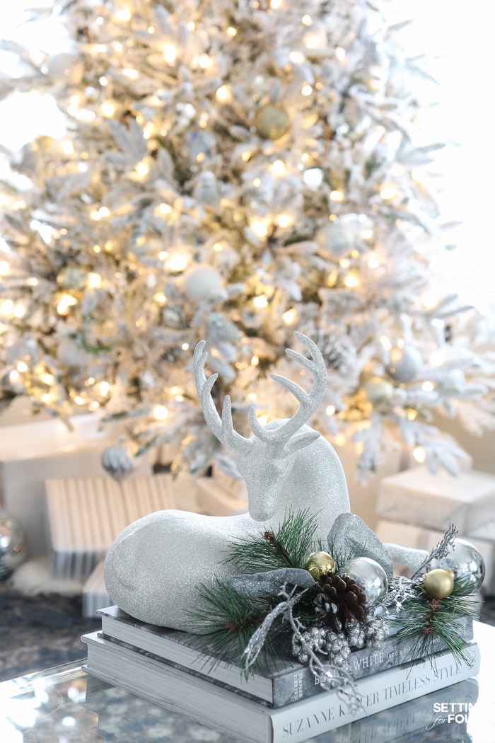 Welcome to my Glam Gold and White Christmas Home Tour! I'm sharing my Christmas front porch, foyer, living room and fireplace mantel today along with lots of holiday decorating ideas!  I used lots of white and gold colored decor, metallic finishes and glam textiles. You'll also see 30 Holiday Home Tours too! There is a ton of indoor and outdoor holiday decor inspiration here - don't miss it!