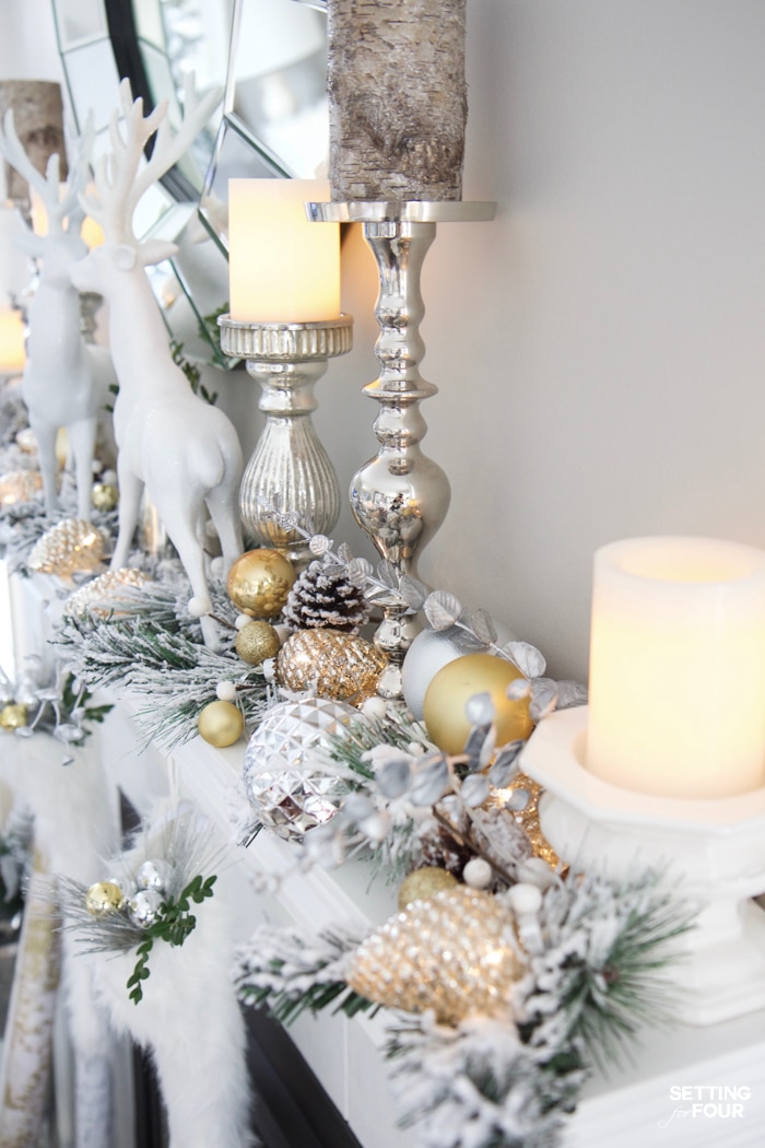 Christmas mantel decor ideas: See how I decorated my white and gold glam mantel for Christmas this year!