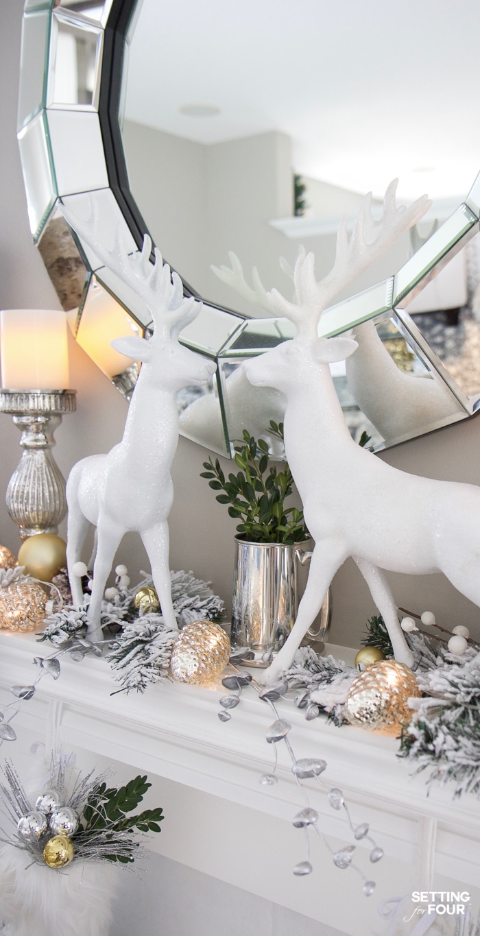 Christmas mantel decor ideas: See how I decorated my white and gold glam mantel for Christmas this year!