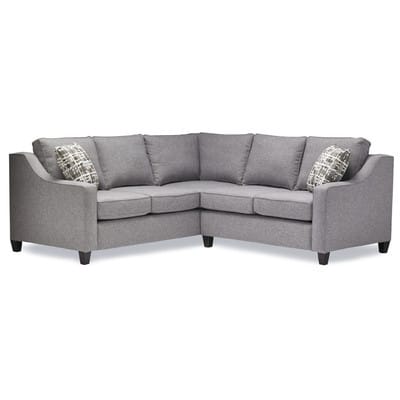 Beautiful sofa for the living room, playroom or media room!Gray Sectional Sofa: This looks so comfy and I love the gray color - perfect for families with kids and pets! It's a timeless style too! Host a crowd to watch the big game or relax with your latest read on this streamlined sectional, featuring grey upholstery and espresso-finished block feet.