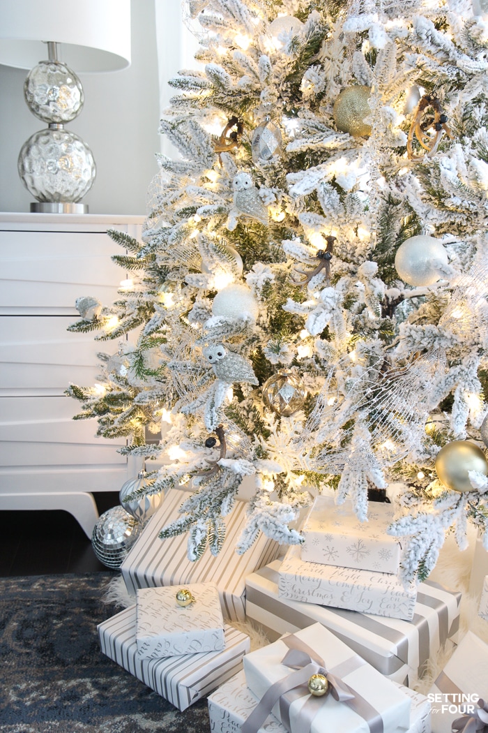 Flocked Christmas Tree - White and Gold Glam Style ...