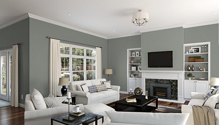 Paint Color Inspiration: Sherwin Williams Acacia Green for living room walls.