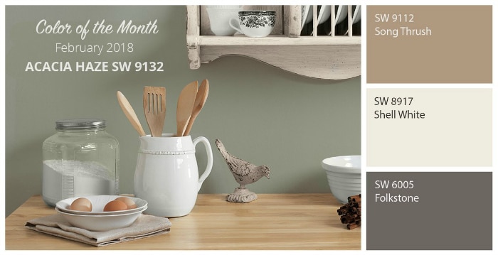 Paint Color Scheme Inspiration: Sherwin Williams Acacia Green and coordinating paint colors.