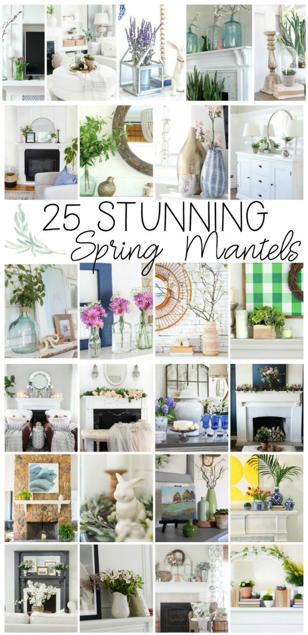 DIY Home Decor Ideas: See these 25 Stunning Spring Mantels. Farmhouse Style, With TV, Traditional and Modern Style. Dollar Store ideas. Spring flowers, greenery and rabbits decor ideas to bring a touch of Spring to your home!