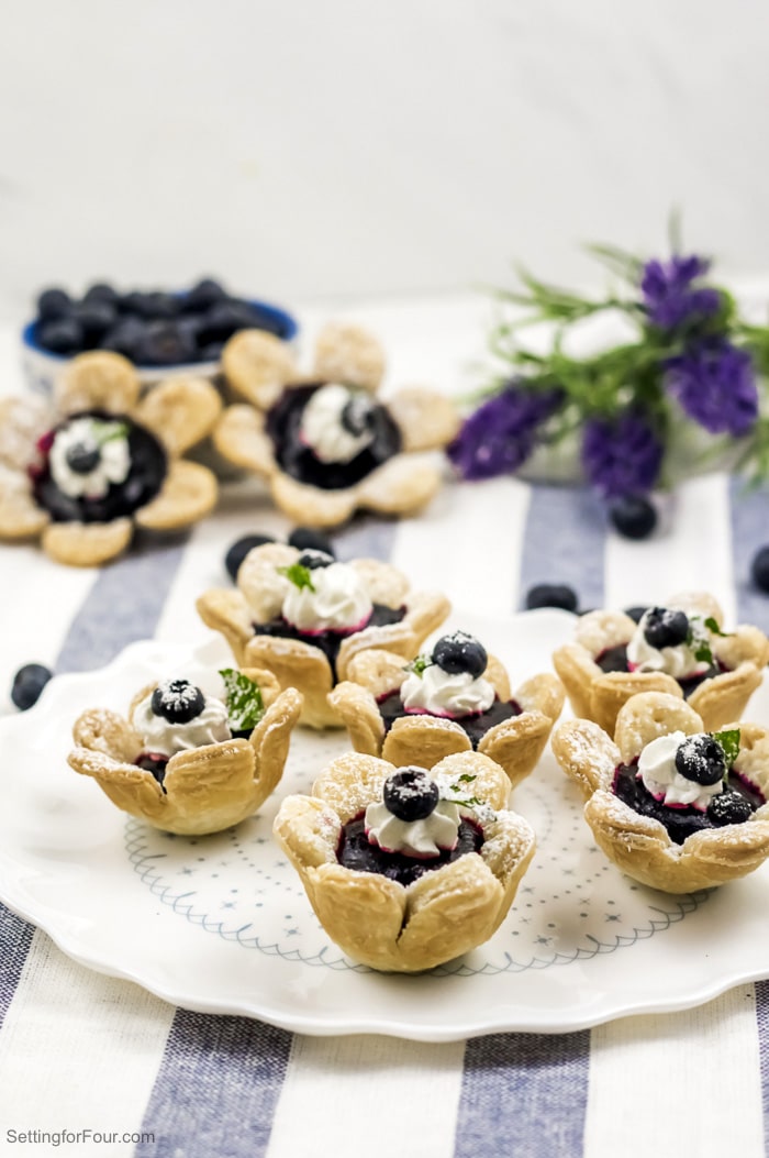 Delicious Blueberry Flower Tarts dessert idea with a flower shaped crust