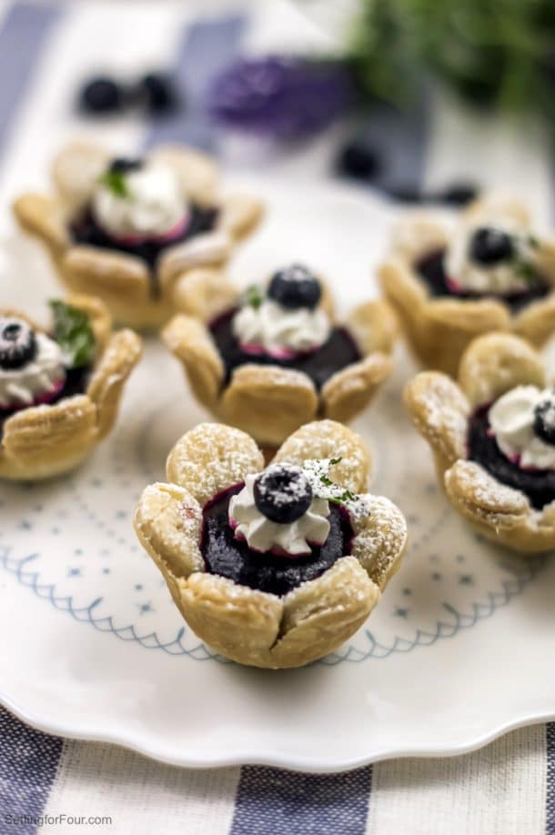 Delicious Blueberry Flower Tarts Setting For Four Interiors