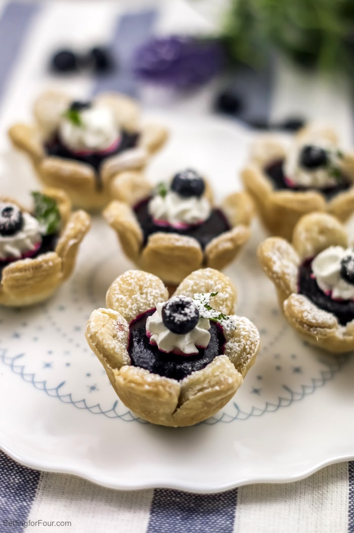 Delicious Blueberry Flower Tarts dessert idea with a flower shaped crust