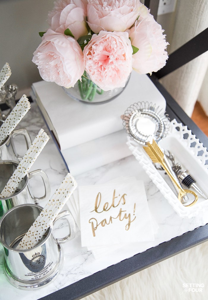 DIY Marble Bar Cart Top and Shelf Setting For Four Interiors