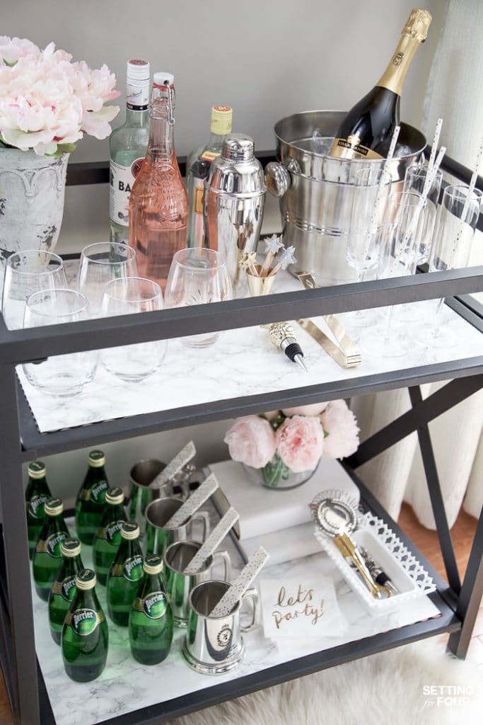 DIY Marble Bar Cart Top and Shelf Setting For Four Interiors