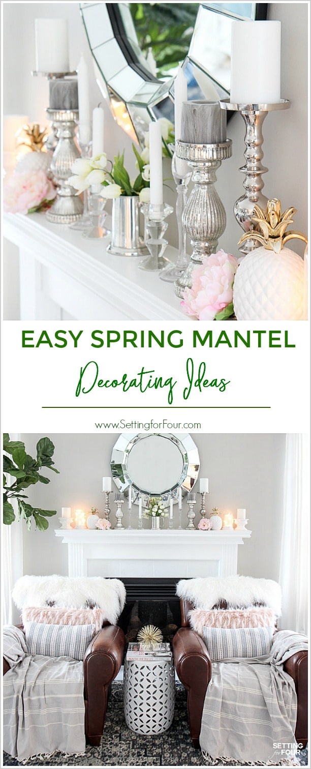 Smple Spring Mantel Decorating Ideas with tulips.