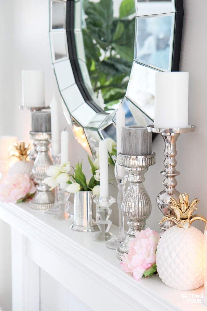 5 Interior Design Tricks To Brighten a Dark Room! These designer tricks will make your room feel bigger too! #interiordecor #interiordecor #mirrors #livingroom #mantel #pink