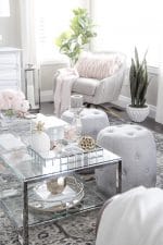 Winter Decor Ideas for the Living Room - pink, white and gray.