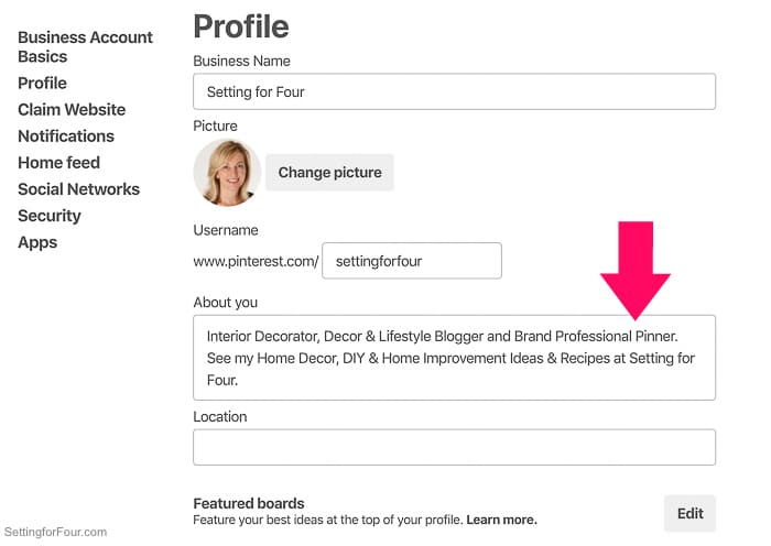 How to change your Pinterest profile description in your NEW Pinterest profile.