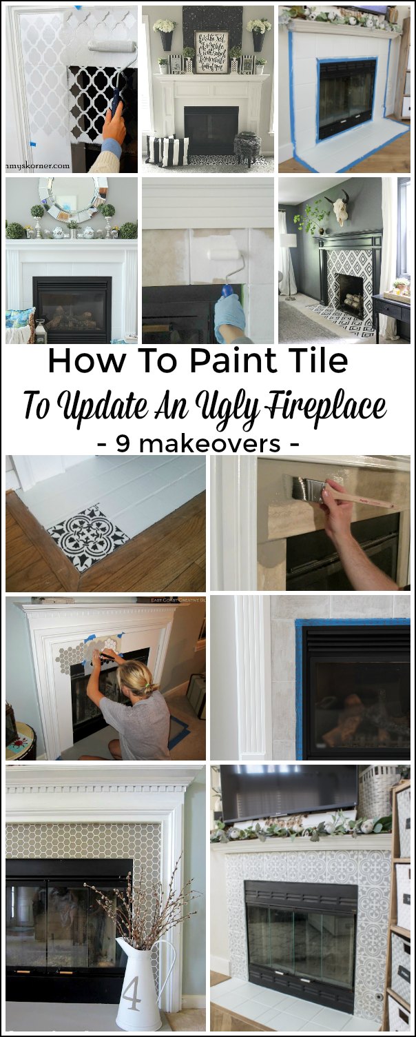 Are you tired of your ugly fireplace tile? Looking for easy DIY ways of painting fireplace tile and ways to update your fireplace? See these 9 beautiful DIY painted fireplace projects! #diy #paint #tile #fireplace #homedecor