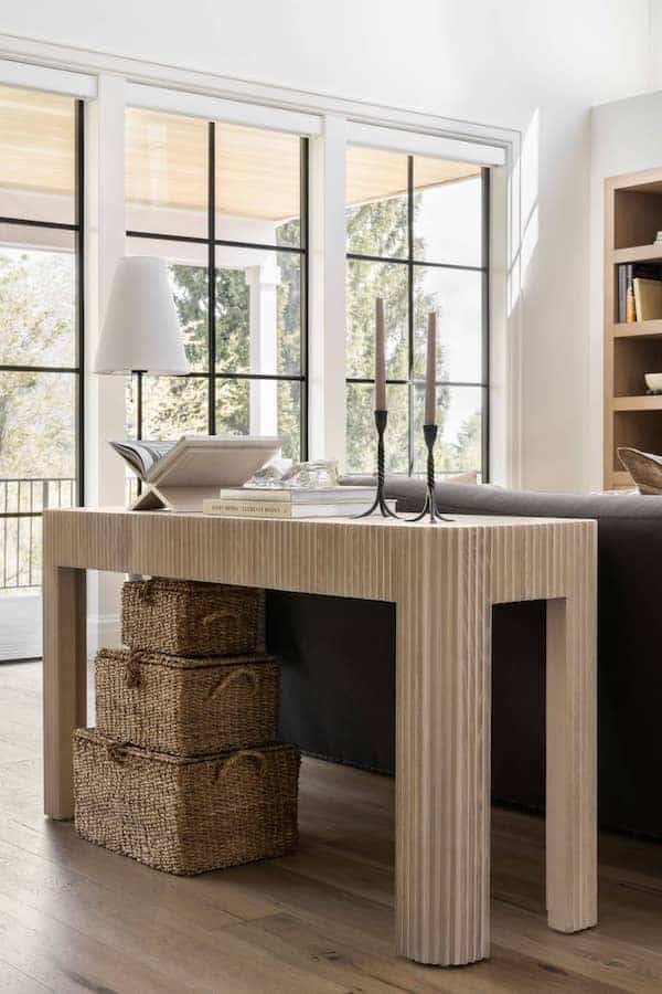 Living Room Console Table Decorating Ideas, simple style, interior design inspiration for small living rooms, transitional living room, modern farmhouse style, minimal decor, neutral colors, cozy living room decorating ideas for apartments, beach house or loft!