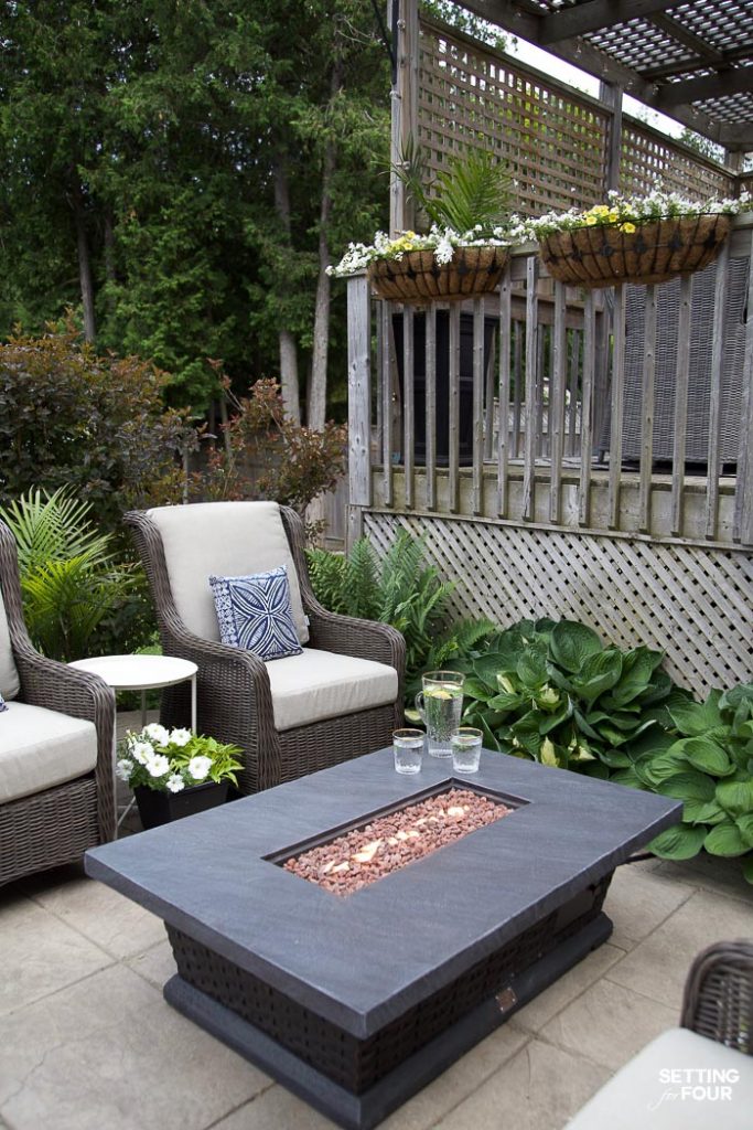 Outdoor Patio Ideas, Patio Furniture and Backyard Decor #outdoor #patio #firetable #backyard #decor #furniture