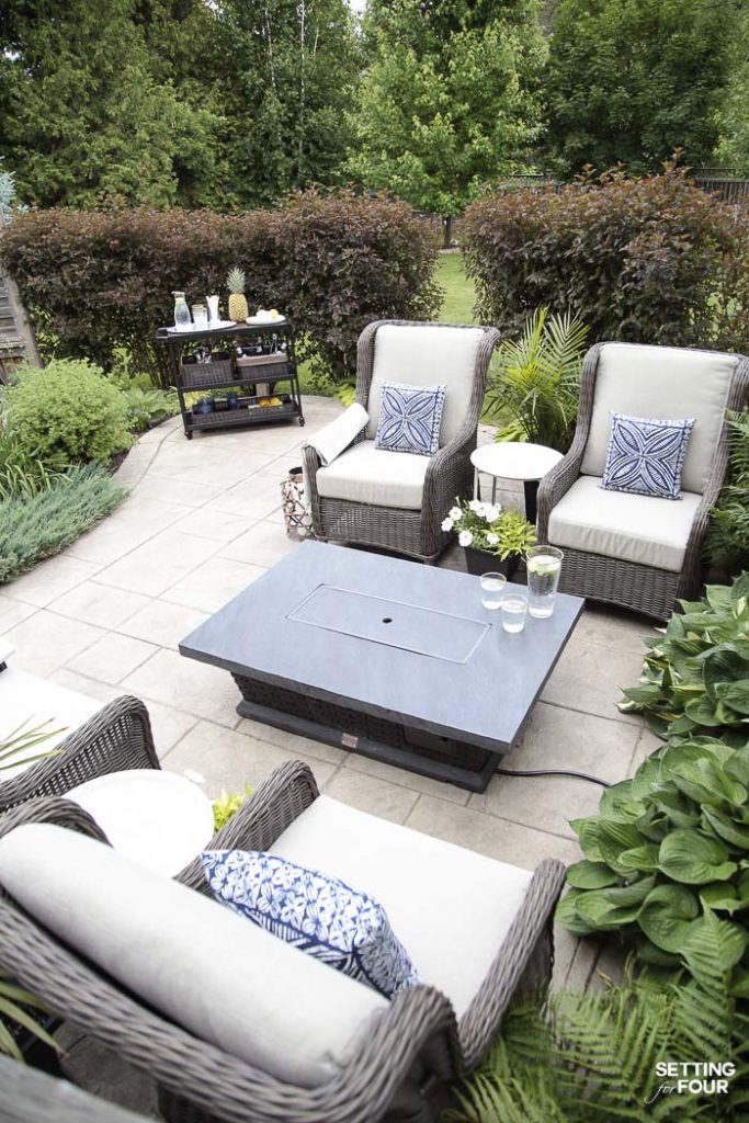 Outdoor Patio Ideas, Patio Furniture and Backyard Decor #outdoor #patio #firetable #backyard #decor #furniture