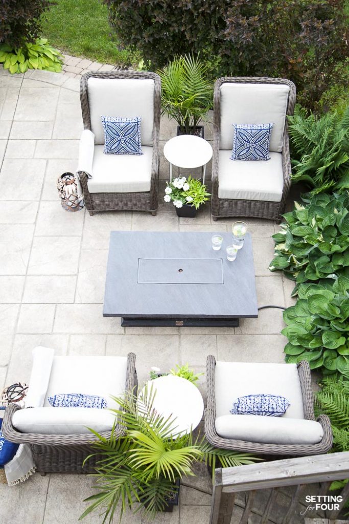 Outdoor Patio Ideas, Patio Furniture and Backyard Decor #outdoor #patio #firetable #backyard #decor #furniture