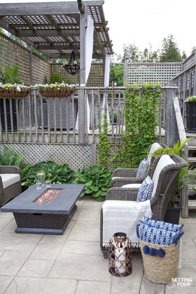 Outdoor Patio Ideas, Patio Furniture and Backyard Decor #outdoor #patio #firetable #backyard #decor #furniture