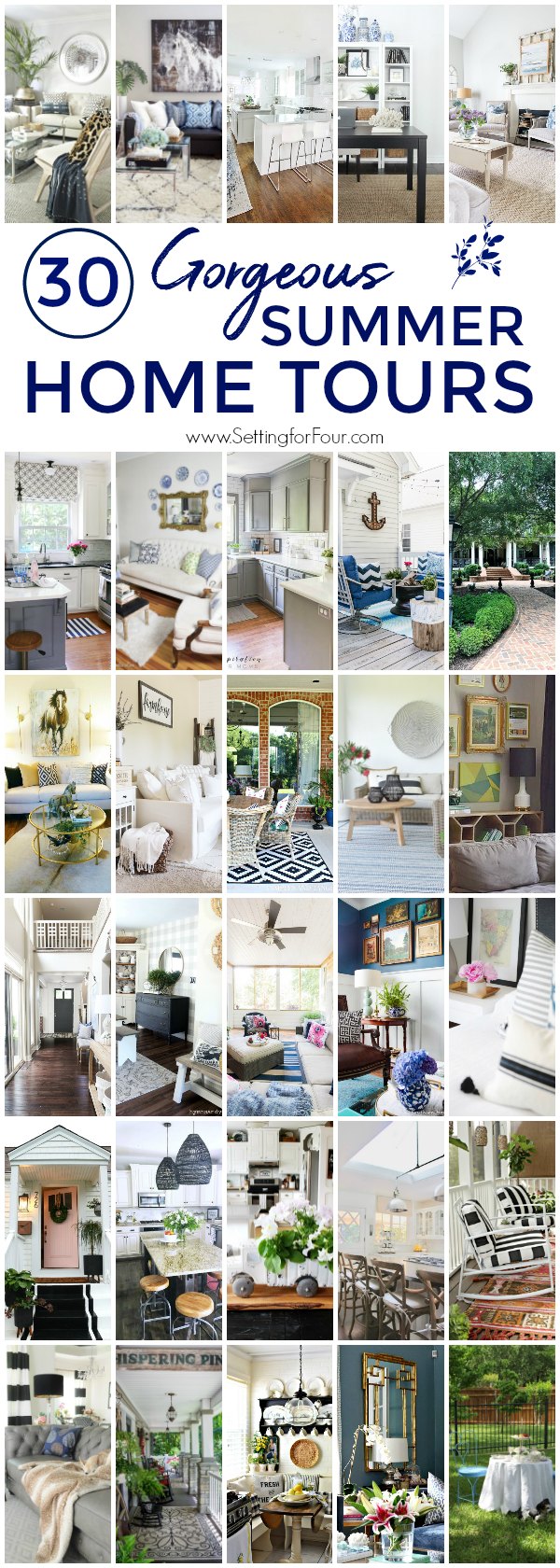 See 30 Gorgeous Summer Home Tours & Summer Decor Ideas! You'll find lots of fun summer decorating inspiration for your home, indoors and outdoors. Go through all the tours and make a list of what you'd like to add to your home to-decorate wish list! #summer #decor #decorideas #hometour #interiordesign #homedecor